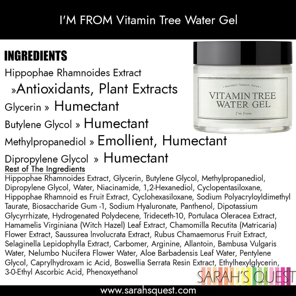 thành phần công dụng kem Niacinamide I'm From Vitamin Tree Water Gel